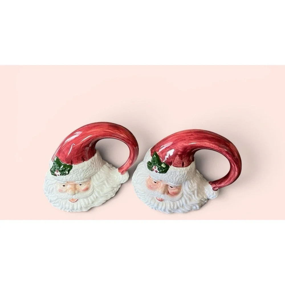 Holly Tree 2 Santa Claus Figurines Christmas Holiday Holly‎ Jolly Merry Vintage